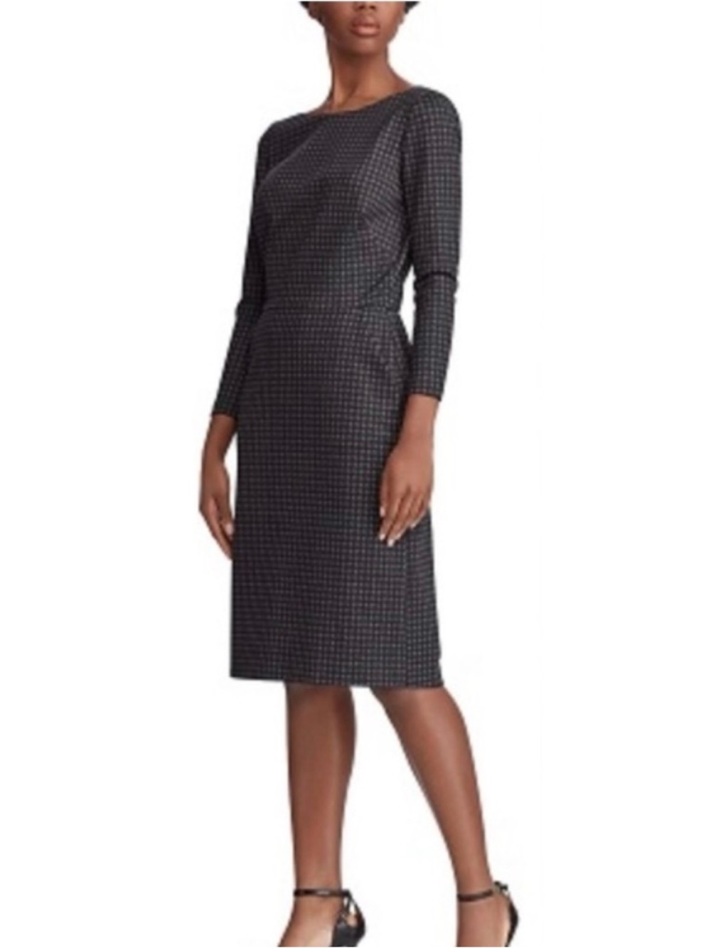 Lauren Ralph Lauren Houndstooth 3/4 Sleeve Sheath Dress Gray Black Women's Sz 16 - Picture 2 of 6